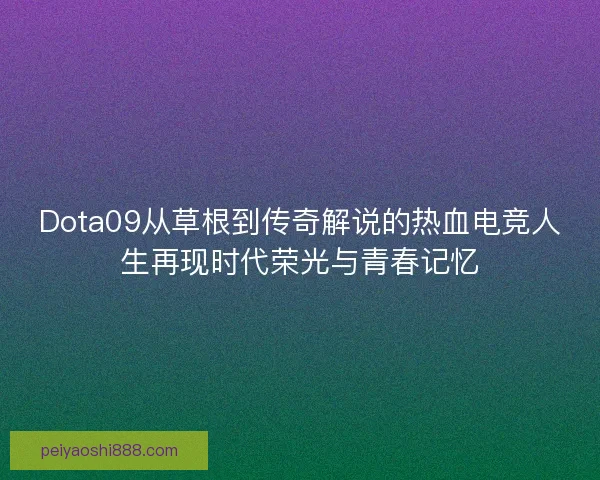 Dota09从草根到传奇解说的热血电竞人生再现时代荣光与青春记忆 Dota09从草根到传奇解说的热血电竞人生再现时代荣光与青春记忆