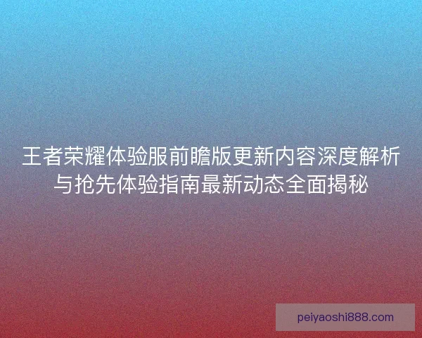 王者荣耀体验服前瞻版更新内容深度解析与抢先体验指南最新动态全面揭秘